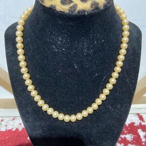 Vintage Japan Faux Pearl Necklace With Bronze Tone Hardware